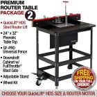 Premium Router Table Package 2 - Includes SF-PRO Universal Fence, 24x32 Phenolic Table, Quicklift 420 HDS Router Lift (fits 4.2" diameter router), Downdraft Cabinet, Adjustable Steel Stand, Wheel Kit and SpinRite 3.25 hp - 4.2" Diameter Router Motor with 