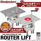 QuickLift HDS in router table with table insert wrench securing insert.