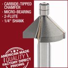 Carbide Tipped Micro-Bearing Chamfer Bit, 1/4" Shank