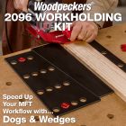 Cutting a domino in the end of a workpiece while using the 2096 Workholding kit to secure the workpiece. 