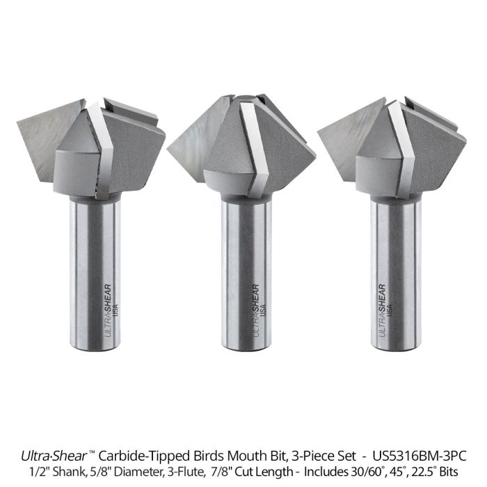 3-Flute Carbide-Tipped Bird's Mouth Bits for Flawless Stave
